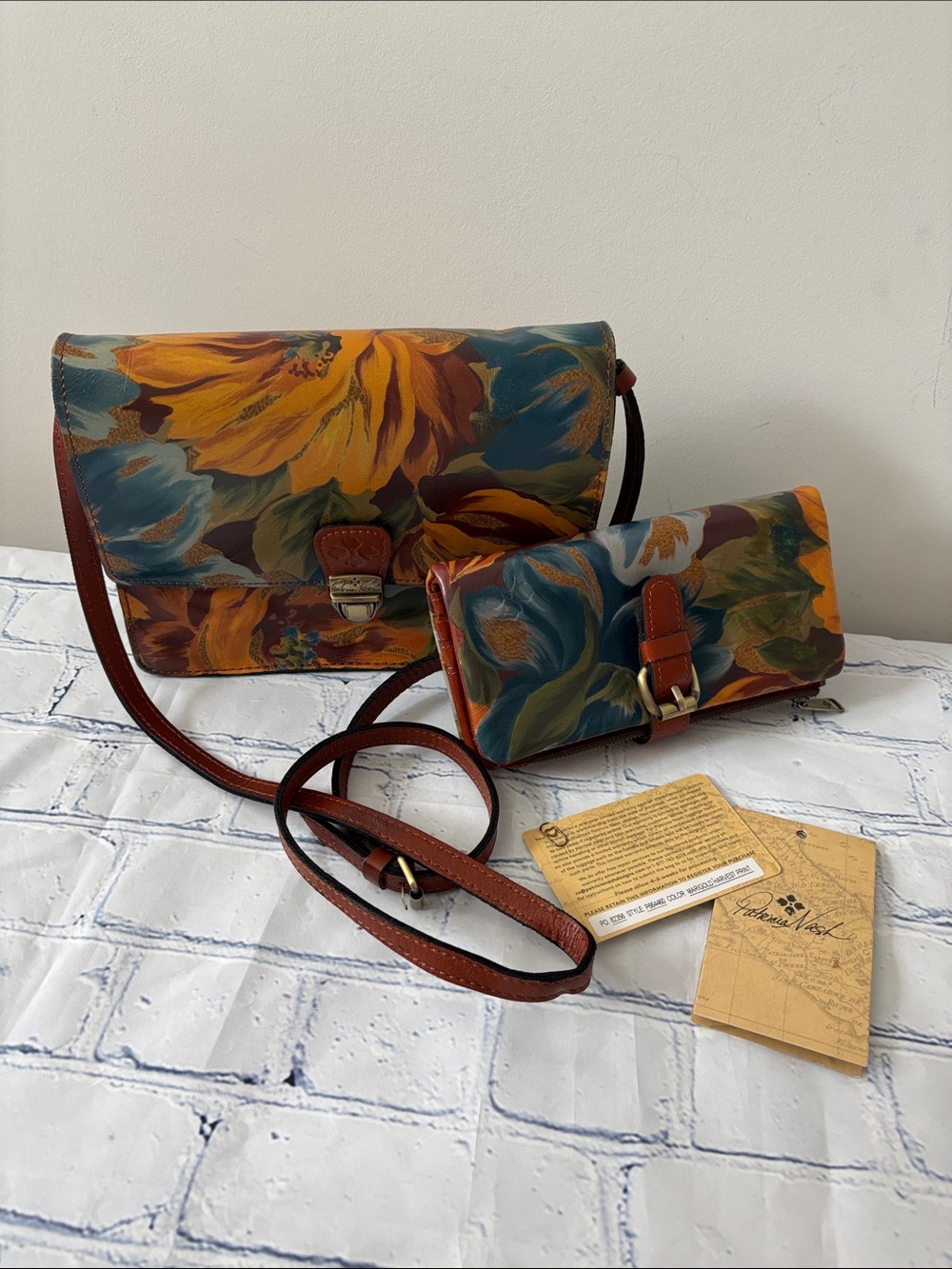 Patricia Nash Marigold Harvest Print Leather Crossbody Bag & Matching Wallet Set